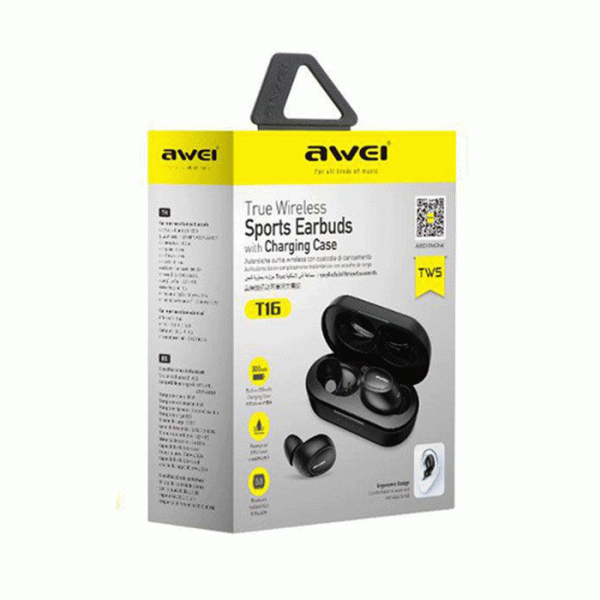 AWEI T16 Ακουστικά Ασύρματα Bluetooth TWS Earpods Wireless Εarphones με θήκη φόρτισης - Χρώμα: Μάυρο