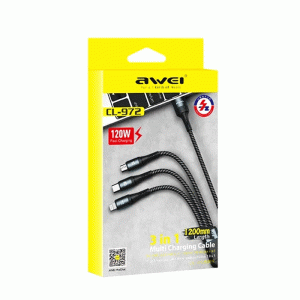 AWEI CL-972 Καλώδιο Φόρτισης και Μεταφοράς Δεδομένων Data Cable USB 1.2m σε Lightning/ Τype C/ micro USB 2.4A Χρώμα : Μαύρο