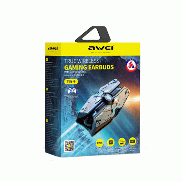 AWEI T64 Ακουστικά Ασύρματα Bluetooth 5.3 TWS Earpods Wireless Εarphones με θήκη φόρτισης Χρώμα : Μαυρο