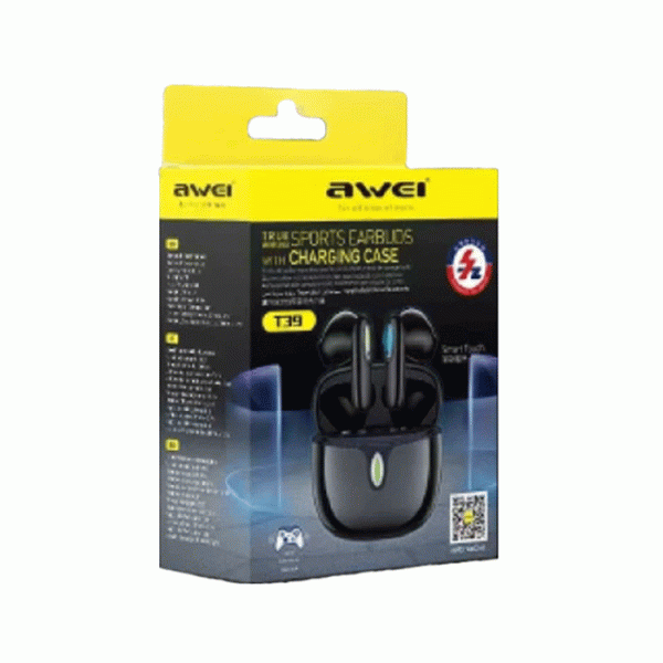 AWEI T39 Ακουστικά Ασύρματα Bluetooth Handsfree με θήκη φόρτισης Χρώμα : Μαυρο