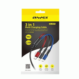 AWEI CL-971 Καλώδιο Φόρτισης και Μεταφοράς Δεδομένων DATA CABLE 1.2M Braided USB Σε micro USB / Type-C / Lightning Cable 2.4A - Χρώμα: Μάυρο