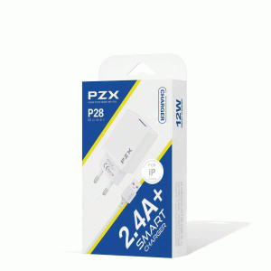 PZX P28 Φορτιστής / Charger με 1 θύρα USB 2.4A Με Καλώδιο USB-Α Σε Lightning - Χρώμα: Λευκό